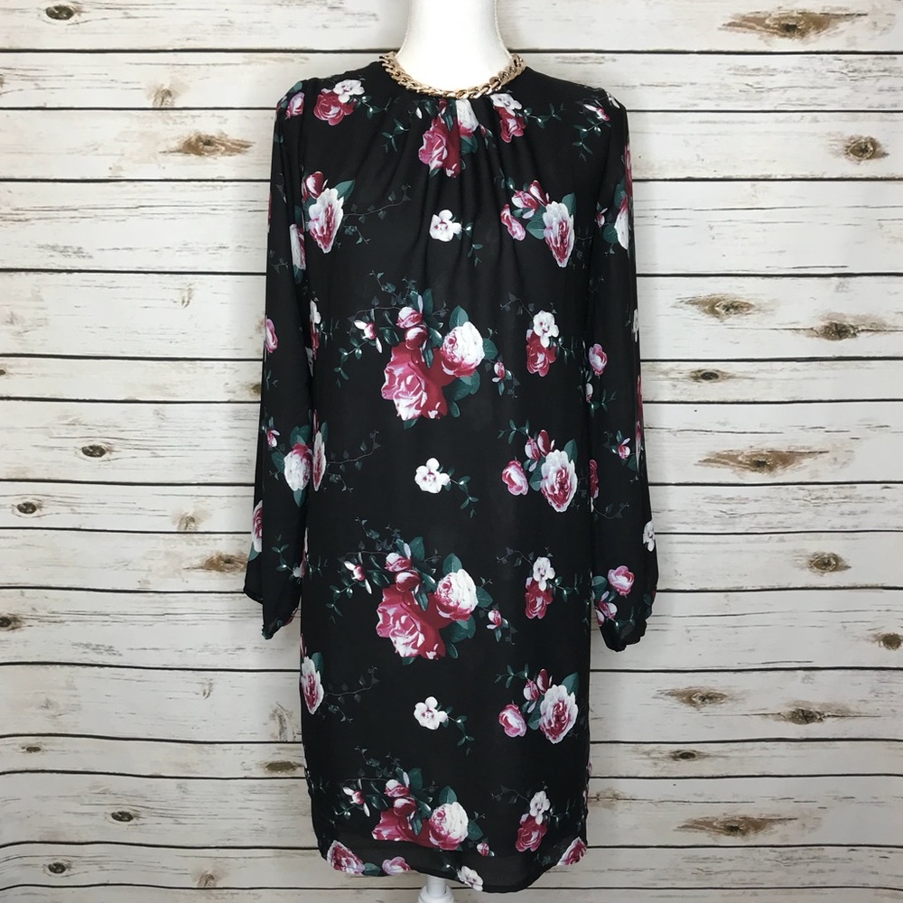 💋Stella Tweed Floral Shift Dress Chain Neckline S